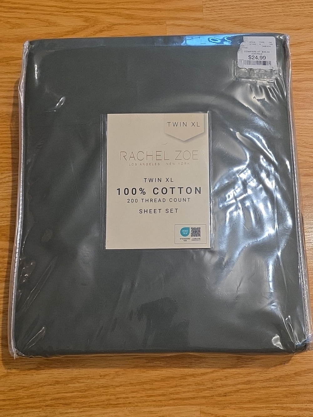 Rachel Zoe Twin XL Cotton Sheet Set - Charcoal Gray